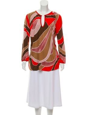 Missoni Italy Abstract Swirl Print Knit Long Sleeve Tunic Top Size 44